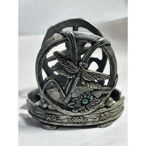 VTG 2000 Dragonfly Carson Silver Pewter Footed Candle Votive Napkin Holder